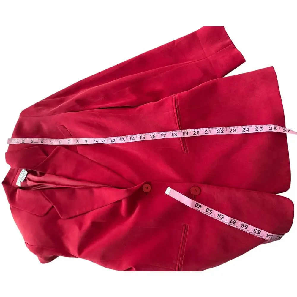 Vintage Chaus‎ Tomato Red 100% Silk Cinch Waist Blazer Medium 90s Office Siren
